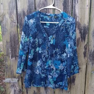 EDDIE BAUER Floral Blue Women's Sheer Top S